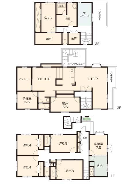 Floor plan. 64,800,000 yen, 8LDK + 3S (storeroom), Land area 322.75 sq m , Building area 270.99 sq m