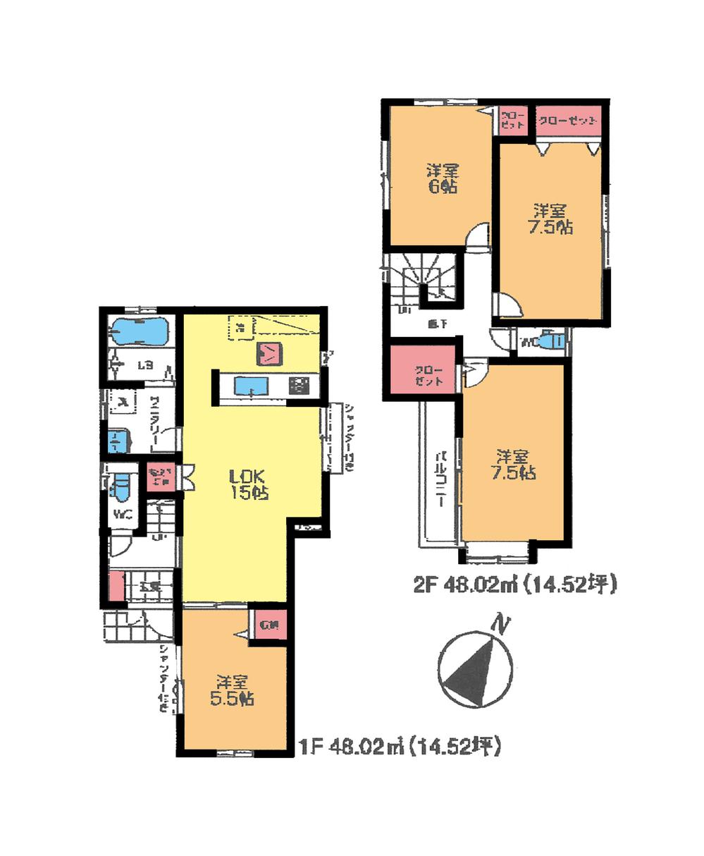Floor plan. (3 Building), Price 26,800,000 yen, 4LDK, Land area 100 sq m , Building area 96.04 sq m
