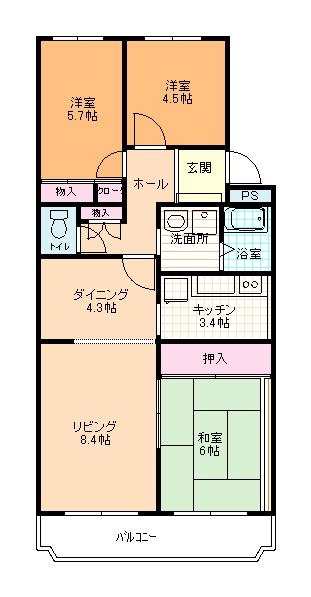 Floor plan. 3LDK, Price 3.8 million yen, Occupied area 73.06 sq m , Balcony area 7.99 sq m