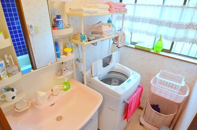 Wash basin, toilet. ~ Washroom photo ~