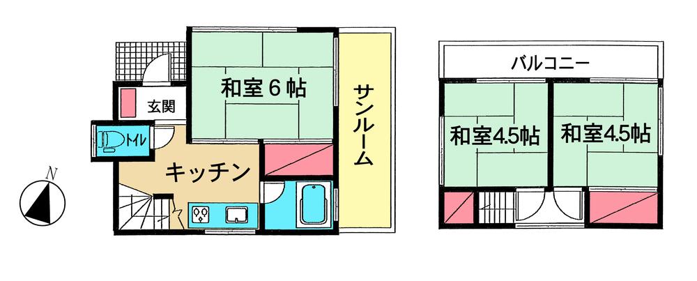 Floor plan. 5.8 million yen, 3K, Land area 78.55 sq m , Building area 44.93 sq m