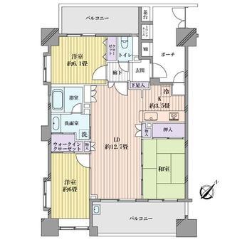 Floor plan. 3LDK, Price 17.4 million yen, Occupied area 75.38 sq m , Balcony area 20.29 sq m