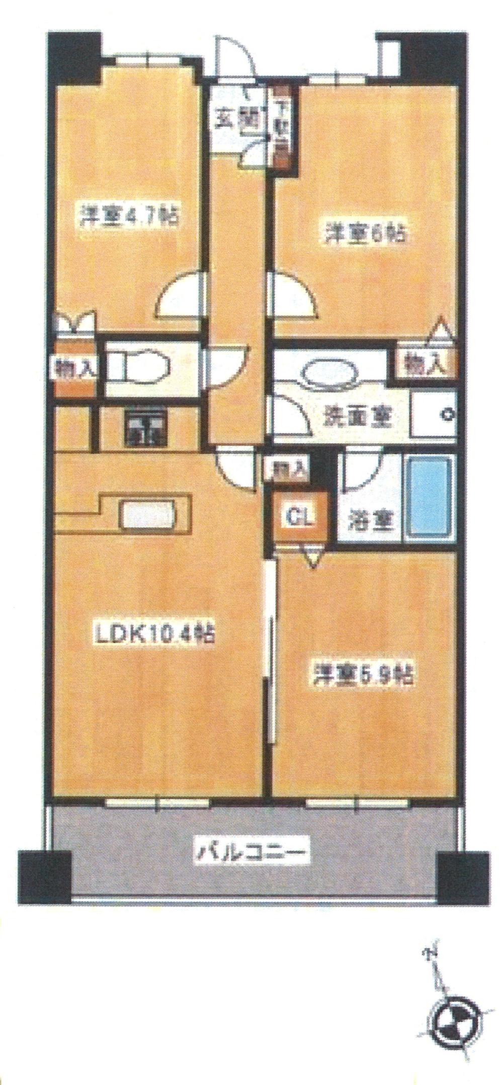 Floor plan. 3LDK, Price 21,800,000 yen, Occupied area 56.76 sq m , Comfortable convenient living in the shared facilities of the balcony area 12 sq m enhancement