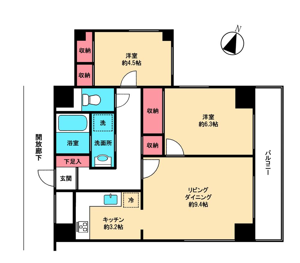 Floor plan. 2LDK, Price 16.8 million yen, Occupied area 57.25 sq m , Balcony area 6.97 sq m