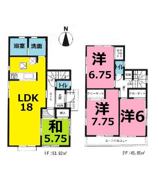 Floor plan. 27,800,000 yen, 4LDK, Land area 133.28 sq m , Building area 99.77 sq m