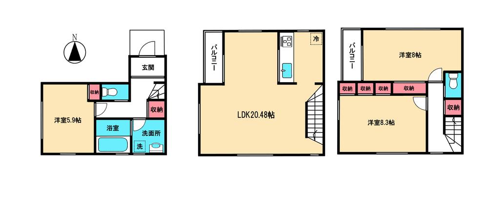 Floor plan. 25,800,000 yen, 3LDK, Land area 60.05 sq m , Building area 108.01 sq m