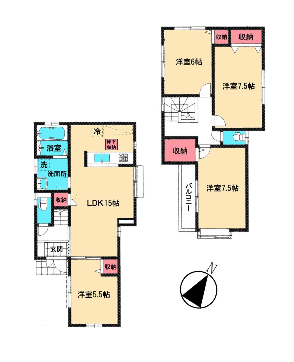 Floor plan. 26,800,000 yen, 3LDK + S (storeroom), Land area 100 sq m , Building area 96.04 sq m