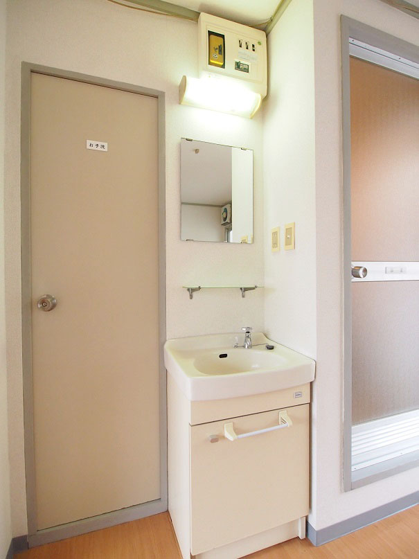 Washroom. Mirror with separate wash basin. 