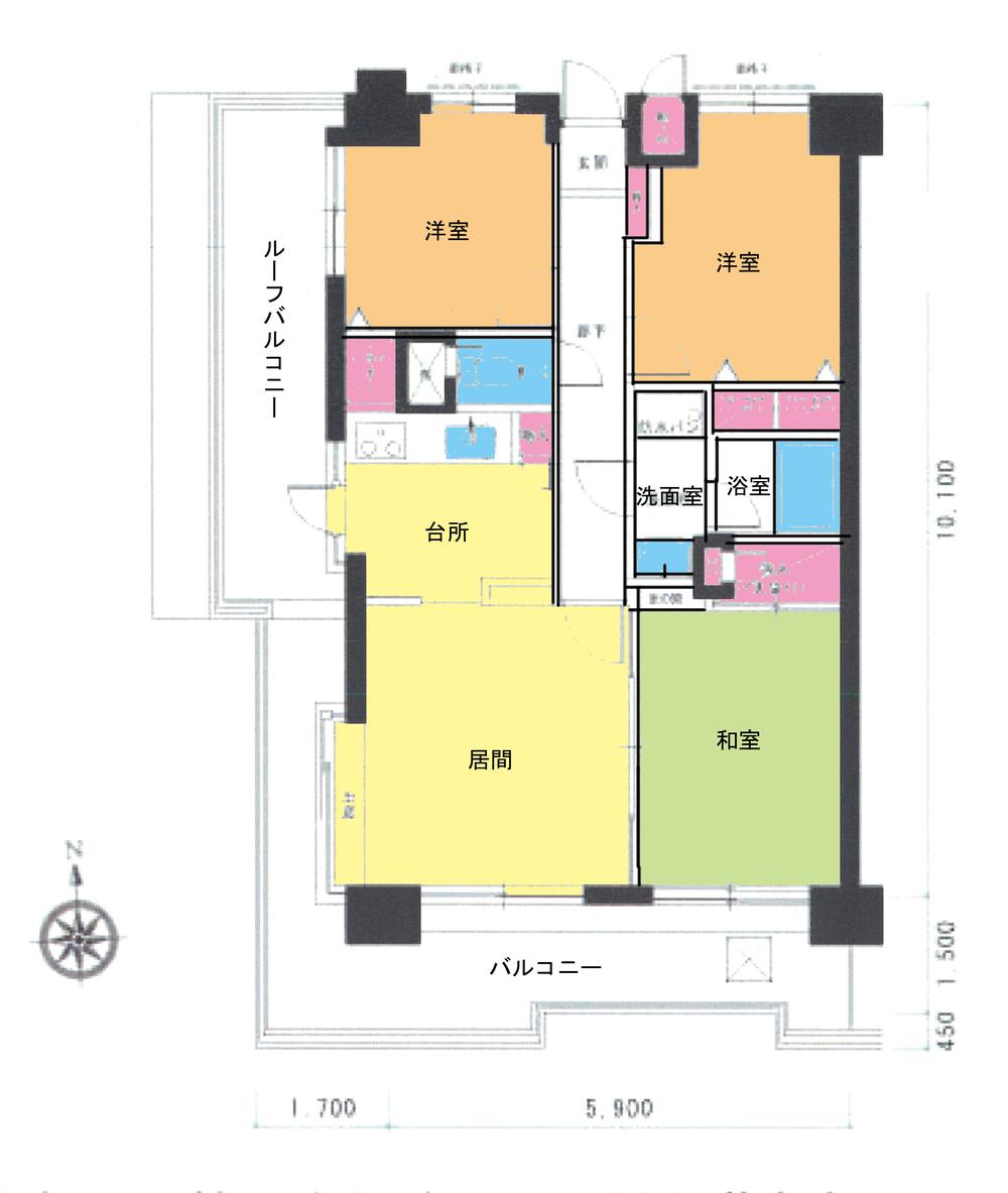 Floor plan. 3LDK, Price 15.4 million yen, Footprint 64.3 sq m , Balcony area 17.12 sq m floor plan