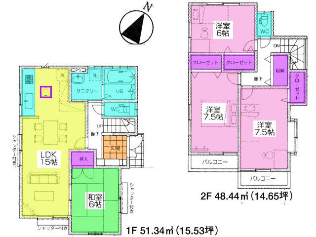 Floor plan. (Building 2), Price 27,800,000 yen, 4LDK, Land area 100 sq m , Building area 99.78 sq m