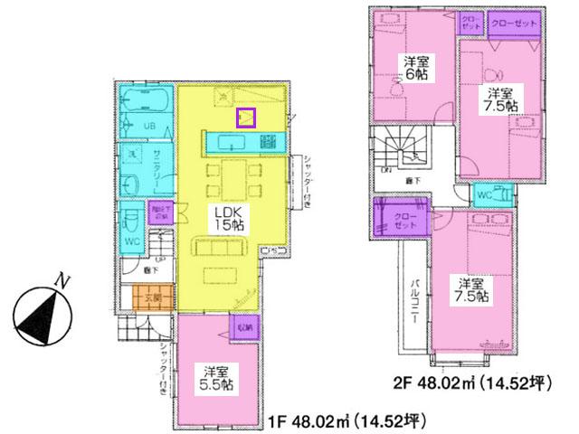 Floor plan. (3 Building), Price 26,800,000 yen, 4LDK, Land area 100 sq m , Building area 96.04 sq m