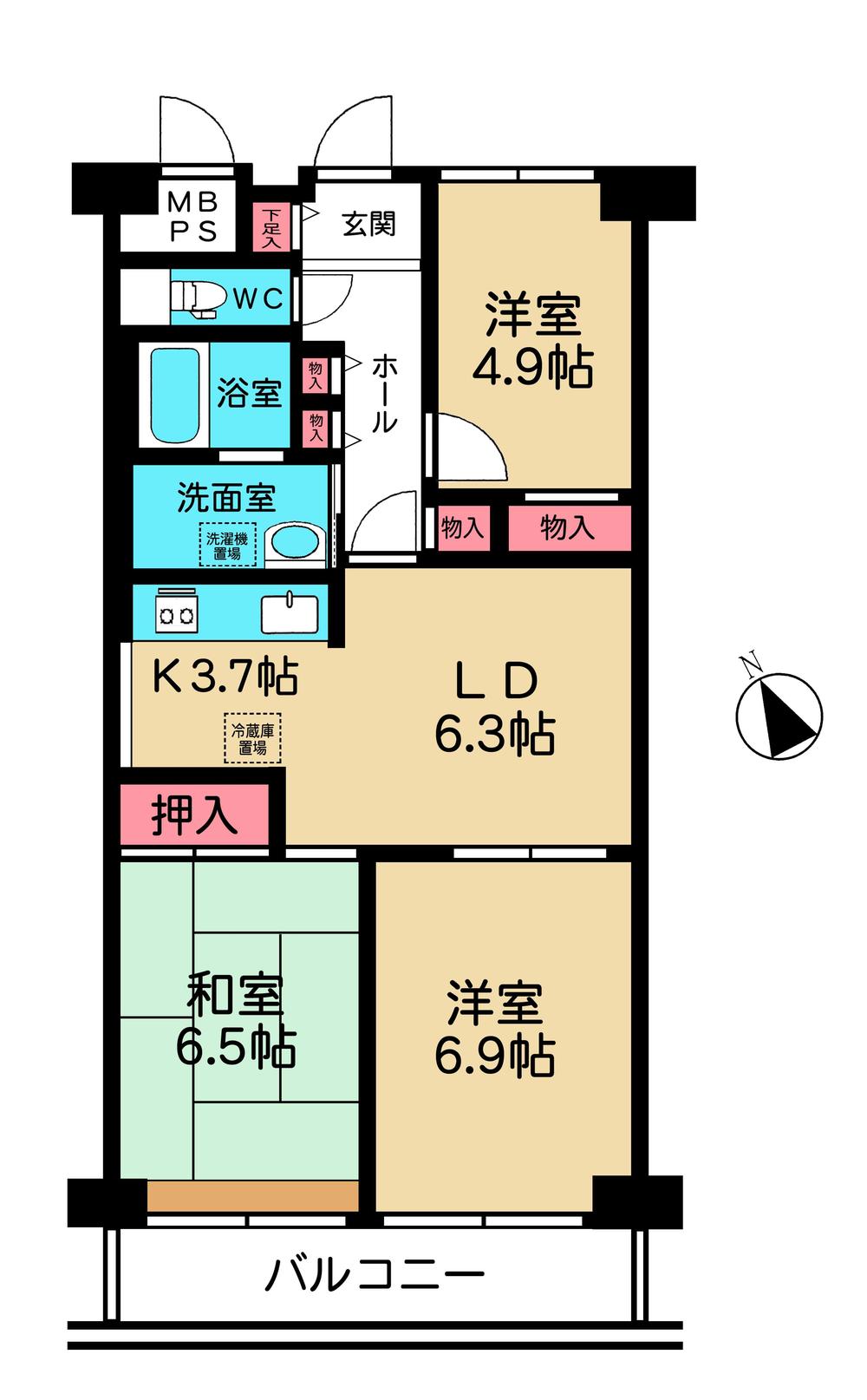 Floor plan. 3LDK, Price 11.8 million yen, Footprint 64.4 sq m , Balcony area 7.84 sq m