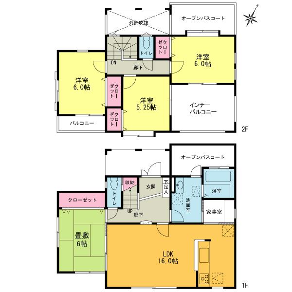 Floor plan. 33,800,000 yen, 4LDK, Land area 200 sq m , Building area 99.36 sq m site area 200 sq m  Building area 99.36 sq m 4LDK Utility room Inner balcony is a bus coat with