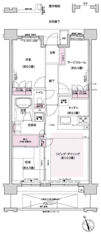 Floor: 2LDK + S, the occupied area: 65.03 sq m