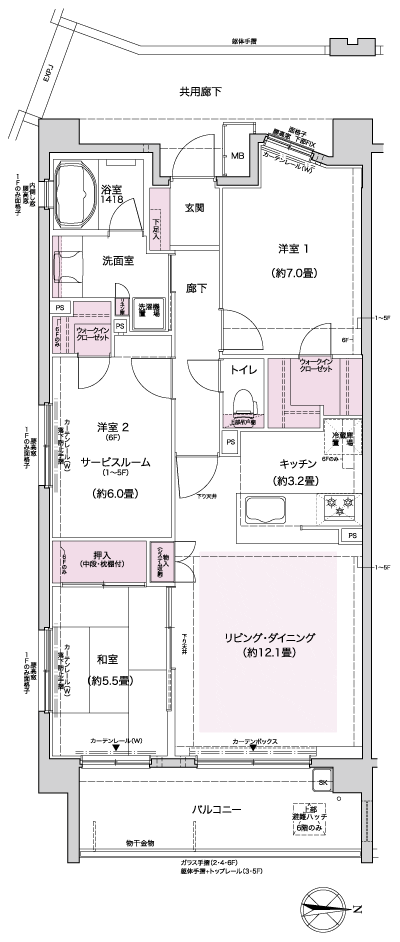 Floor: 2LDK + S (2 ~ 5th floor) ・ 3LDK (6 floor), the occupied area: 77.31 sq m