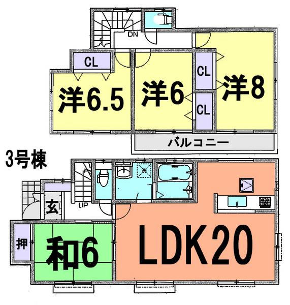 Floor plan. (3 Building), Price 22,800,000 yen, 4LDK, Land area 219.39 sq m , Building area 105.16 sq m