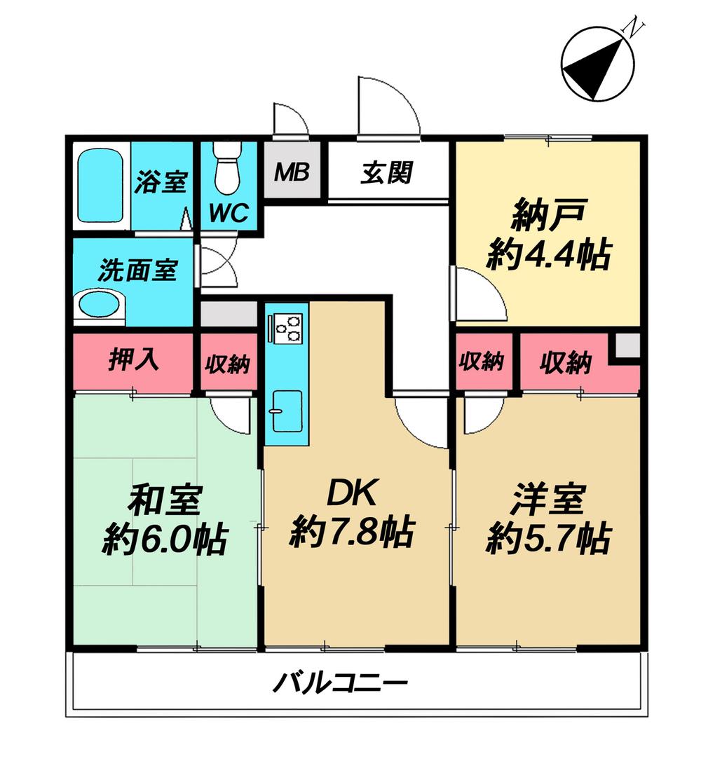 Floor plan. 2DK + S (storeroom), Price 8.7 million yen, Occupied area 54.69 sq m , Balcony area 8.91 sq m