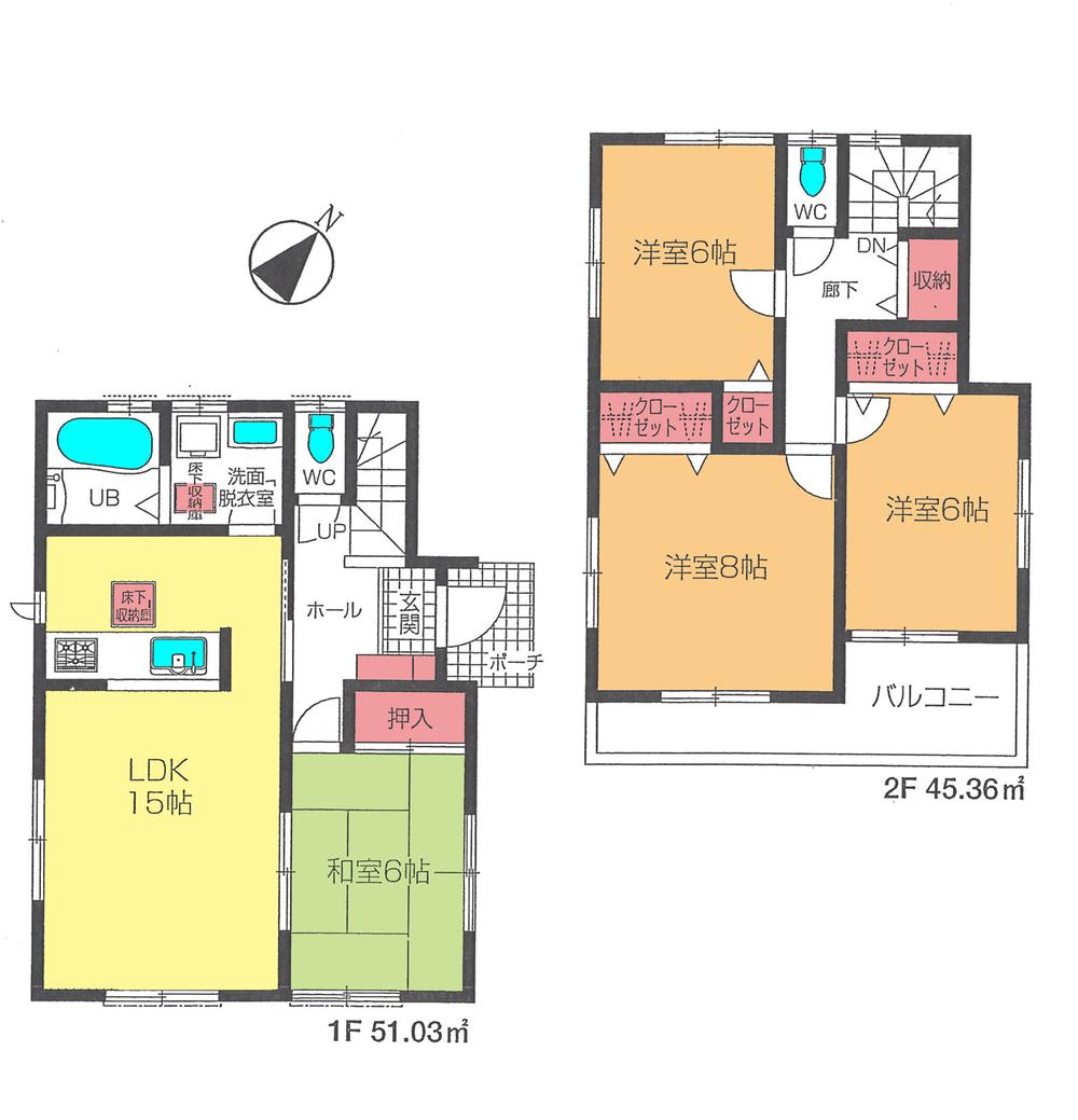 Floor plan. (1 Building), Price 25,800,000 yen, 4LDK, Land area 120.68 sq m , Building area 96.39 sq m