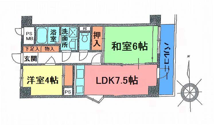 Floor plan. 2LDK, Price 10.8 million yen, Occupied area 45.88 sq m , Balcony area 6.01 sq m