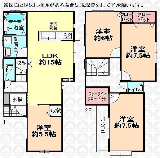 Floor plan. (3 Building), Price 26,800,000 yen, 4LDK, Land area 100 sq m , Building area 96.04 sq m