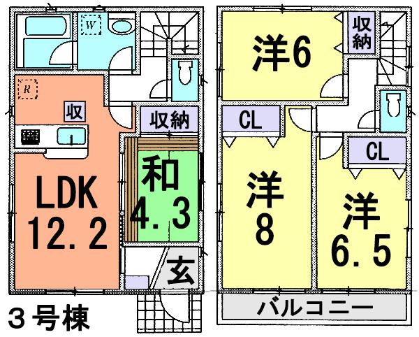 Floor plan. (3 Building), Price 23.8 million yen, 3LDK, Land area 105.72 sq m , Building area 87.48 sq m