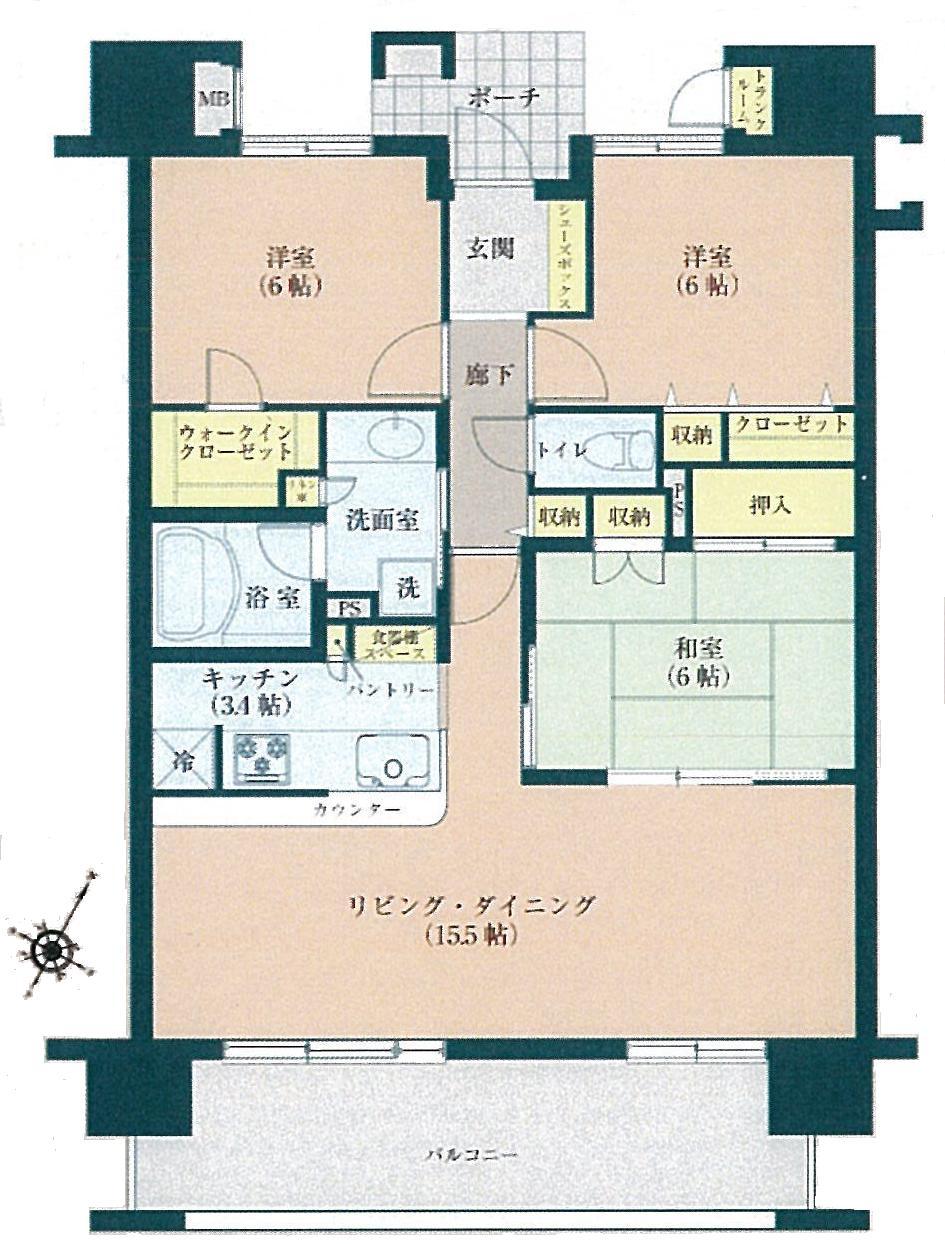 Floor plan. 3LDK, Price 24.5 million yen, Occupied area 80.22 sq m , Balcony area 15.1 sq m