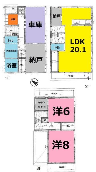 Floor plan. 27,800,000 yen, 2LDK + 2S (storeroom), Land area 80.64 sq m , Building area 127.51 sq m   [Floor plan] 