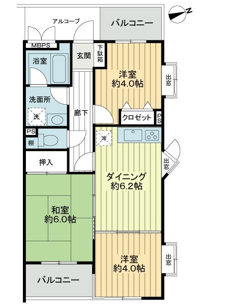 Floor plan. 3DK, Price 10 million yen, Occupied area 53.54 sq m , This room of the balcony area 7.02 sq m square room -2 Places to Vasco