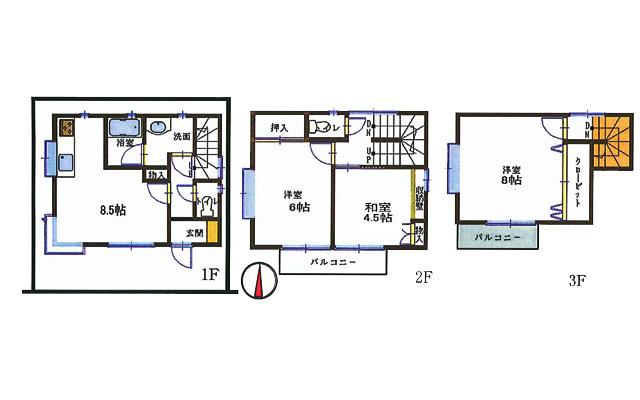 Floor plan. 8.8 million yen, 3DK, Land area 47.04 sq m , Building area 72.86 sq m