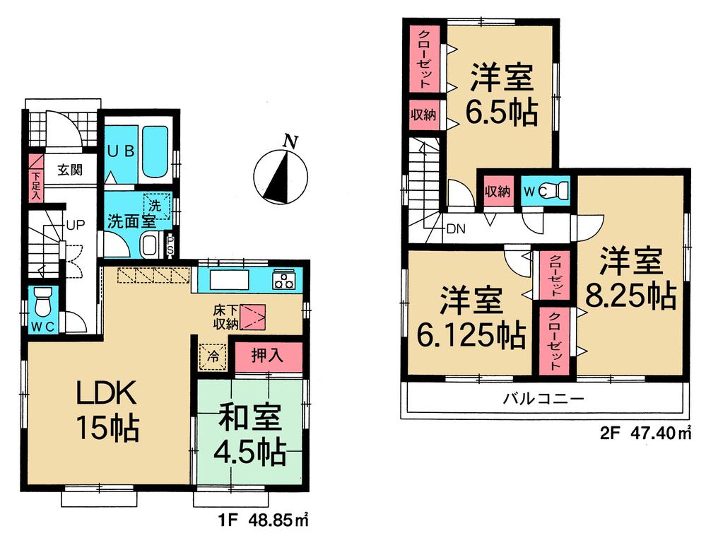 Floor plan. 27.6 million yen, 4LDK, Land area 98.77 sq m , Building area 96.25 sq m 1 Building