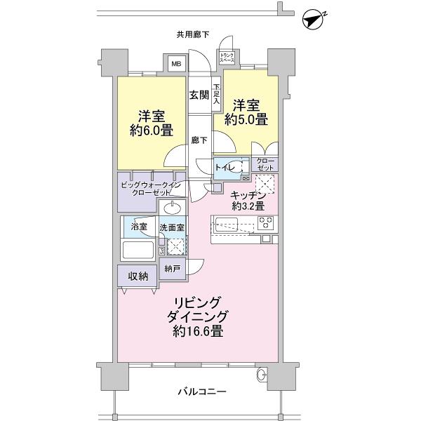Floor plan. 2LDK, Price 24,800,000 yen, Occupied area 68.91 sq m , Balcony area 12.5 sq m