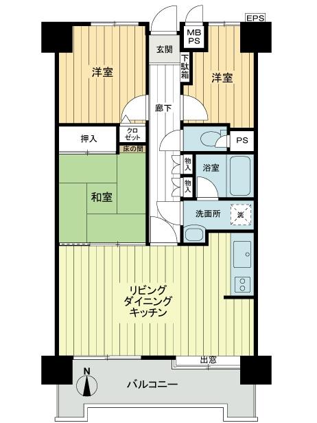 Floor plan. 3LDK, Price 13.8 million yen, Occupied area 59.33 sq m , It finishes in a room who lost the balcony area 9.13 sq m step. (Entrance ・ bathroom ・ Excluding Japanese-style)