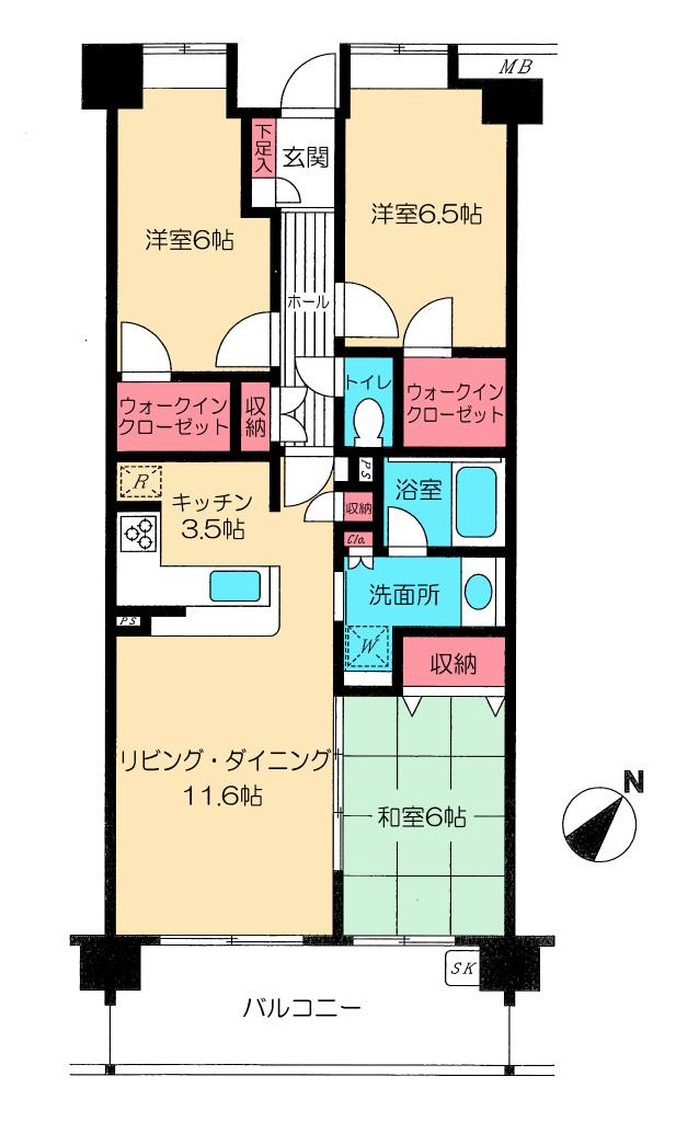 Floor plan. 3LDK, Price 16,980,000 yen, Occupied area 75.95 sq m , Balcony area is 11.4 sq m 3 floor!
