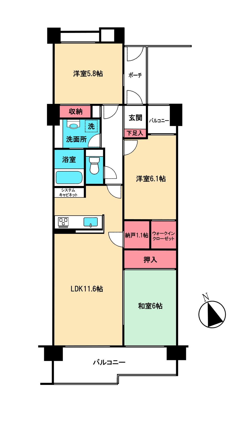 Floor plan. 3LDK + S (storeroom), Price 15.9 million yen, Footprint 71.3 sq m , Balcony area 10.7 sq m