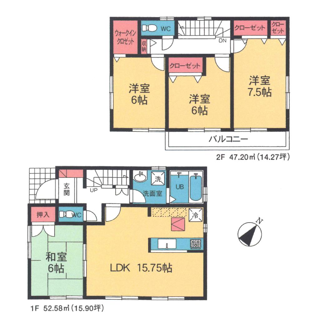 Floor plan. (1 Building), Price 27,800,000 yen, 4LDK, Land area 105.15 sq m , Building area 99.78 sq m