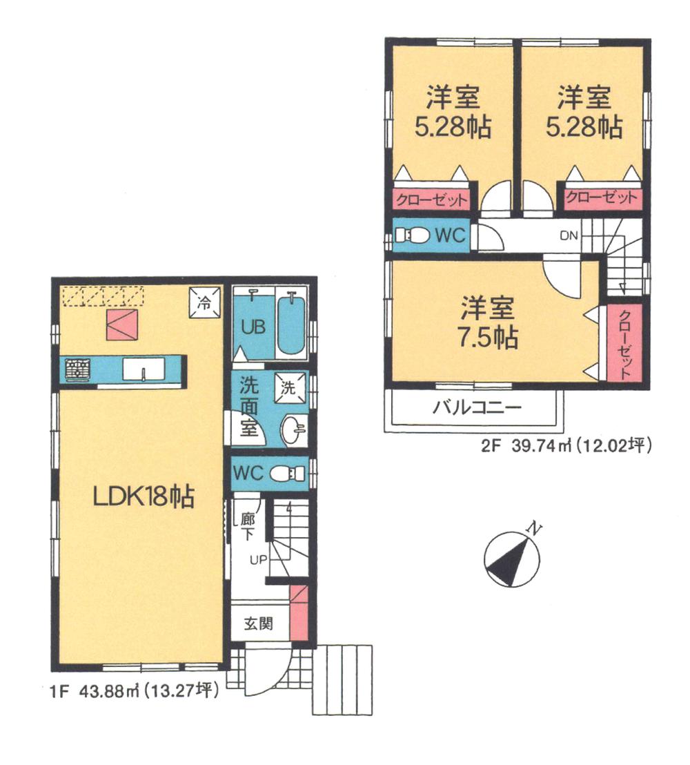 Floor plan. (Building 2), Price 23.8 million yen, 3LDK, Land area 103.92 sq m , Building area 83.62 sq m