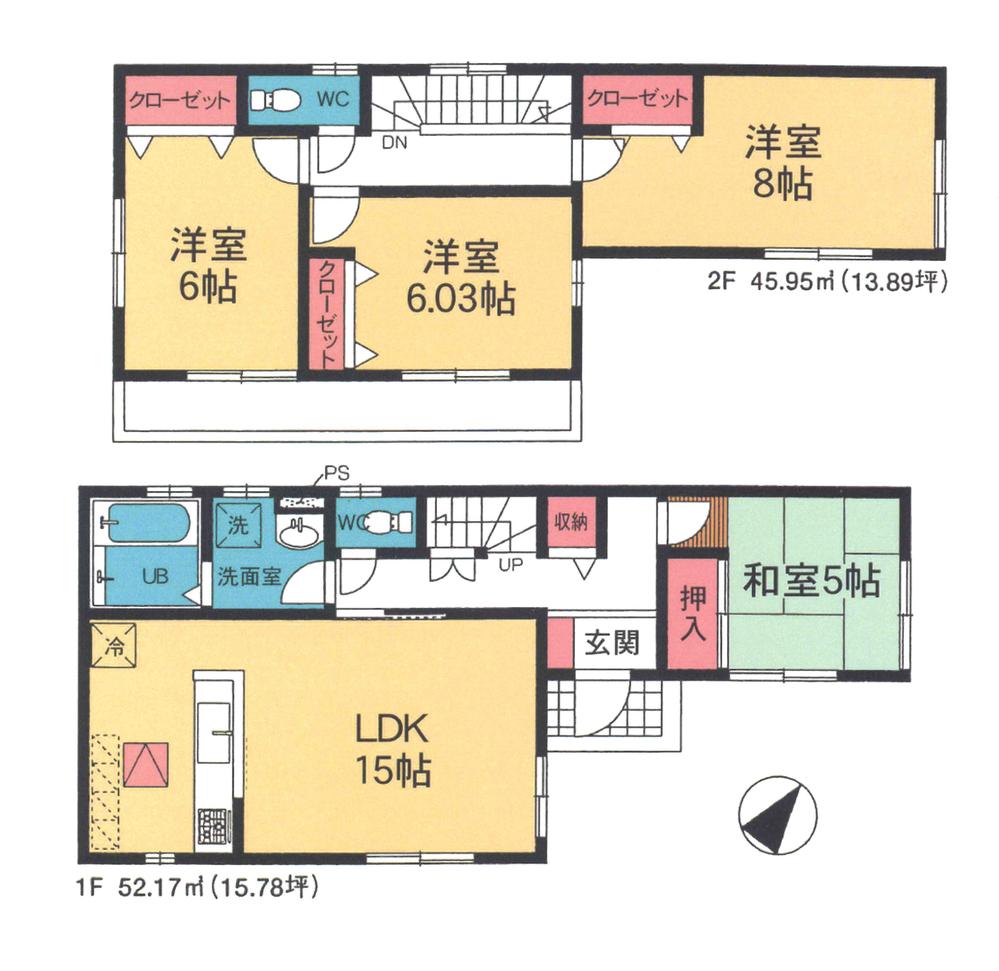 Floor plan. (3 Building), Price 28.8 million yen, 4LDK, Land area 103.79 sq m , Building area 98.12 sq m