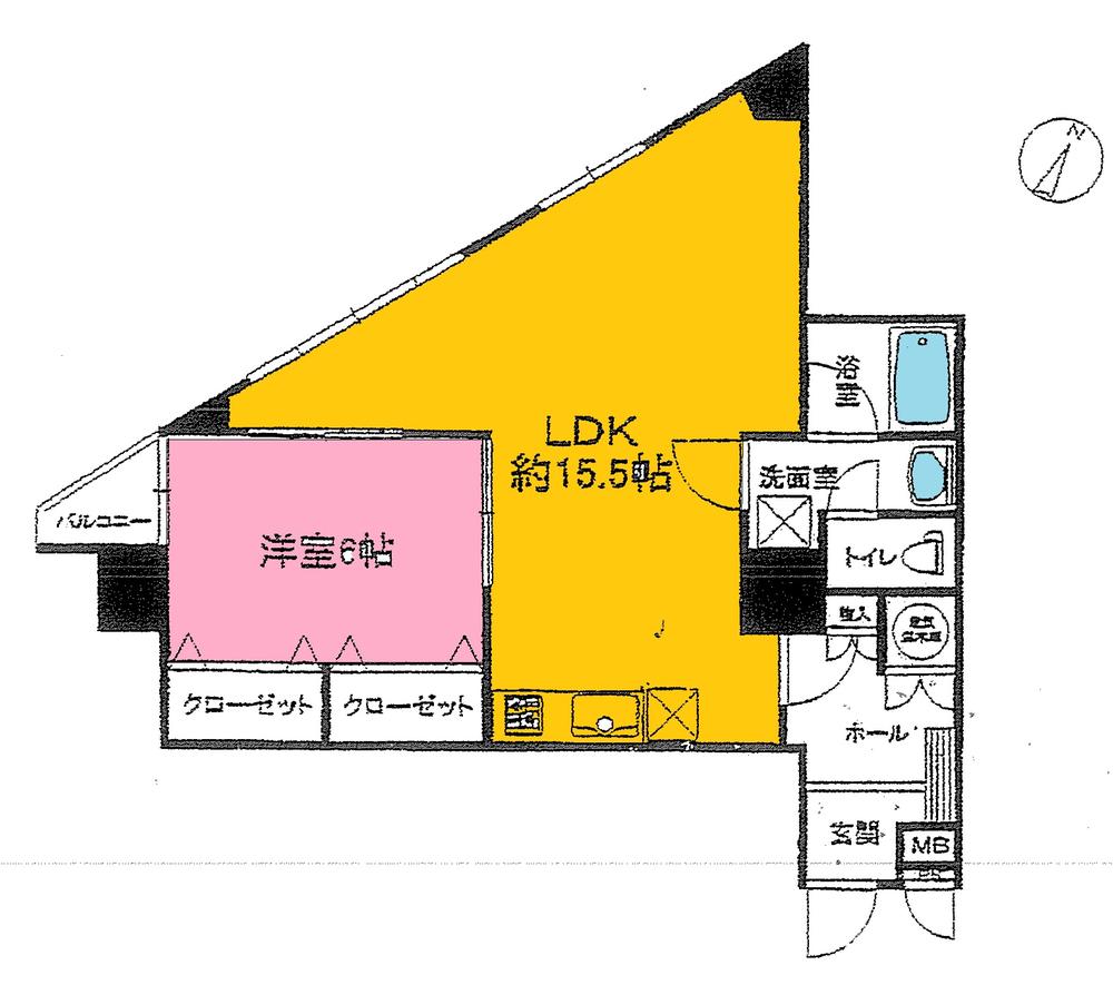 Floor plan. 1LDK, Price 13.8 million yen, Occupied area 51.35 sq m , Balcony area 1.87 sq m