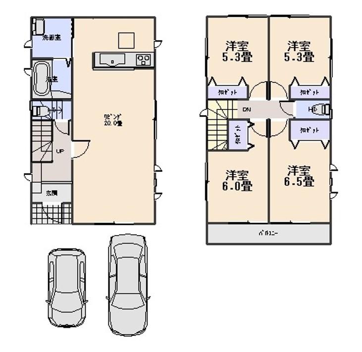 Floor plan. (5 Building), Price 27,800,000 yen, 4LDK, Land area 113.07 sq m , Building area 97.7 sq m