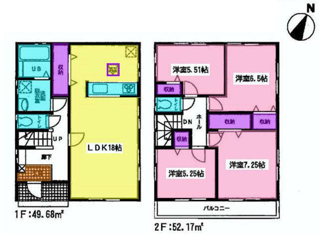 Floor plan. (1 Building), Price 27,800,000 yen, 4LDK, Land area 131.31 sq m , Building area 101.85 sq m