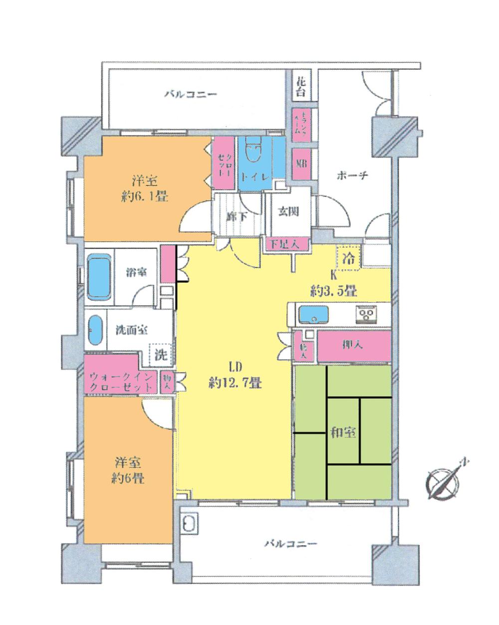 Floor plan. 3LDK, Price 17.4 million yen, Occupied area 75.38 sq m , Balcony area 20.29 sq m floor plan