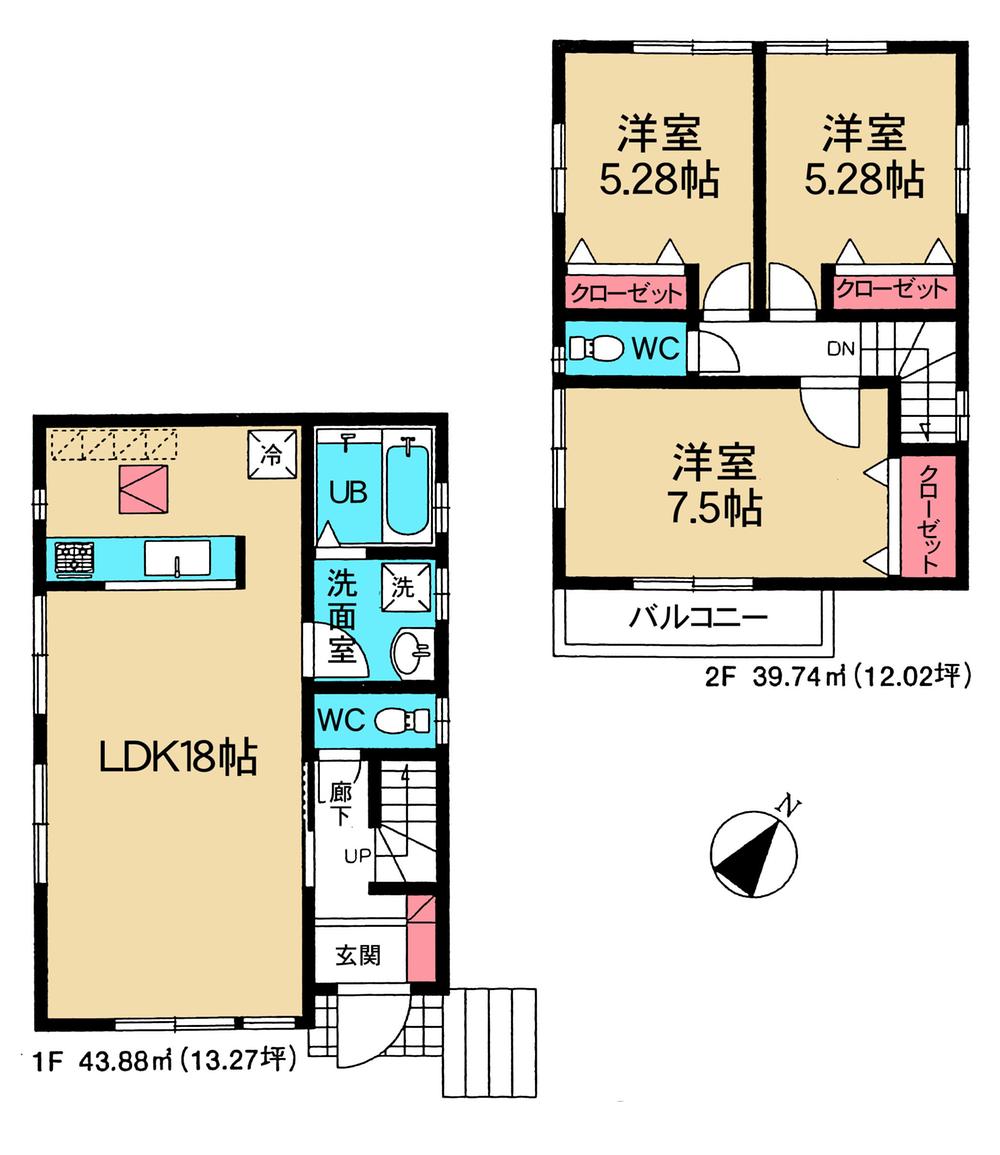 Floor plan. 22,800,000 yen, 3LDK, Land area 103.92 sq m , Building area 83.62 sq m 2 Building