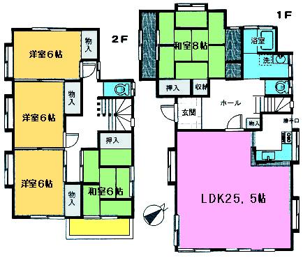 Floor plan. 34,800,000 yen, 5LDK, Land area 214.87 sq m , Building area 76.59 sq m