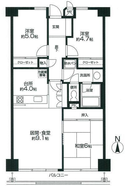 Floor plan. 3LDK, Price 10.8 million yen, Footprint 69.5 sq m , Balcony area 6.46 sq m