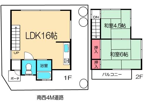 Floor plan. 6.8 million yen, 2LDK, Land area 52.69 sq m , Building area 48.84 sq m