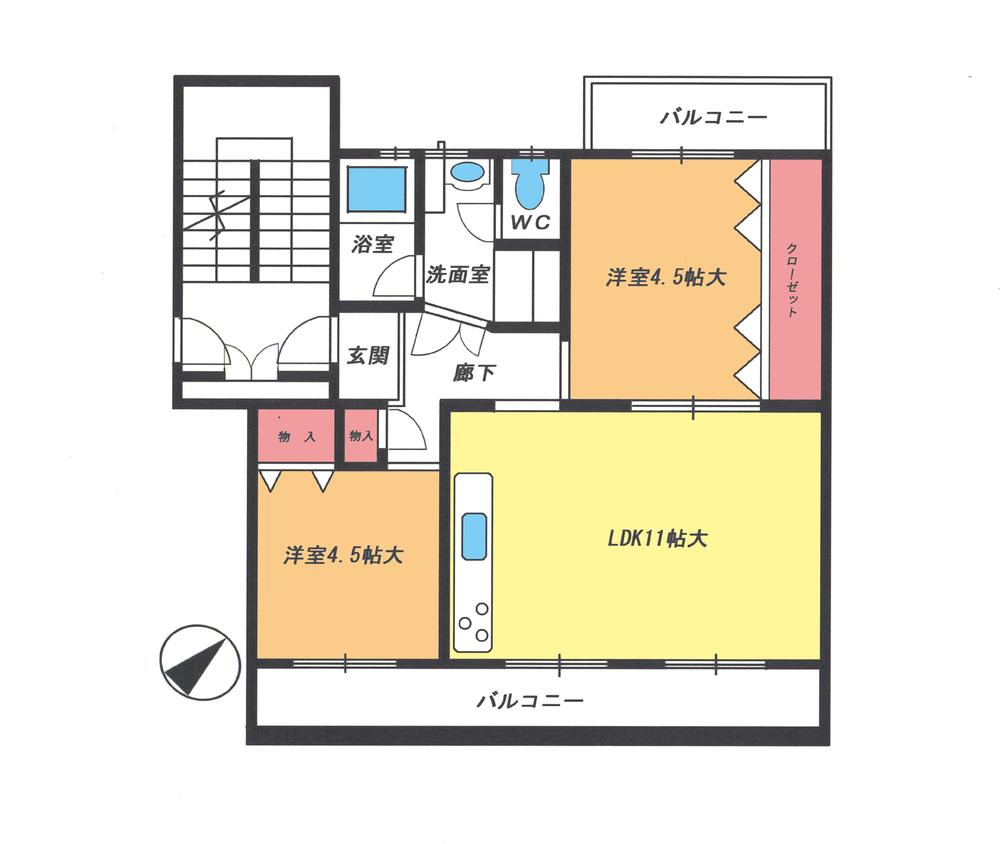 Floor plan. 2LDK, Price 6 million yen, Occupied area 51.41 sq m , Balcony area 12.88 sq m floor plan