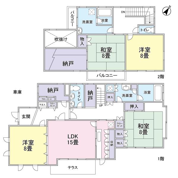 Floor plan. 29,900,000 yen, 4LDK + S (storeroom), Land area 200.25 sq m , Building area 159.61 sq m ○ 1 floor ・ There are respectively on the second floor 8-mat Japanese-style room, For all room is south-facing, Sunshine ・ Ventilation is good.