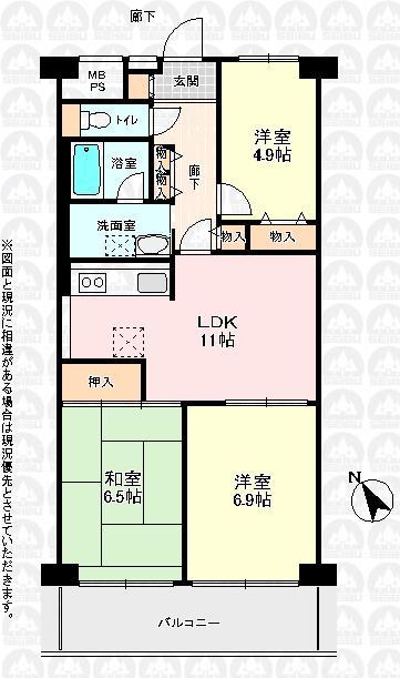 Floor plan. 3LDK, Price 11.8 million yen, Footprint 64.4 sq m , Balcony area 7.84 sq m
