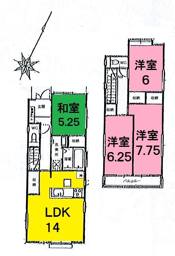 Floor plan. (Kawagoe Kosenba cho 1 Building), Price 29,800,000 yen, 4LDK, Land area 109.57 sq m , Building area 94.8 sq m