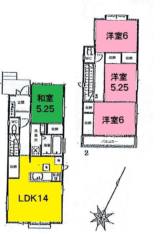 Floor plan. (Kawagoe Kosenba cho 2 Building), Price 29,800,000 yen, 4LDK, Land area 109.05 sq m , Building area 91.5 sq m